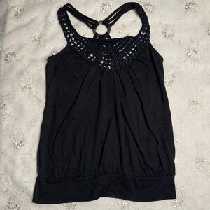 Vintage Y2K Black Crochet Tank Top — Derek Heart — Size L